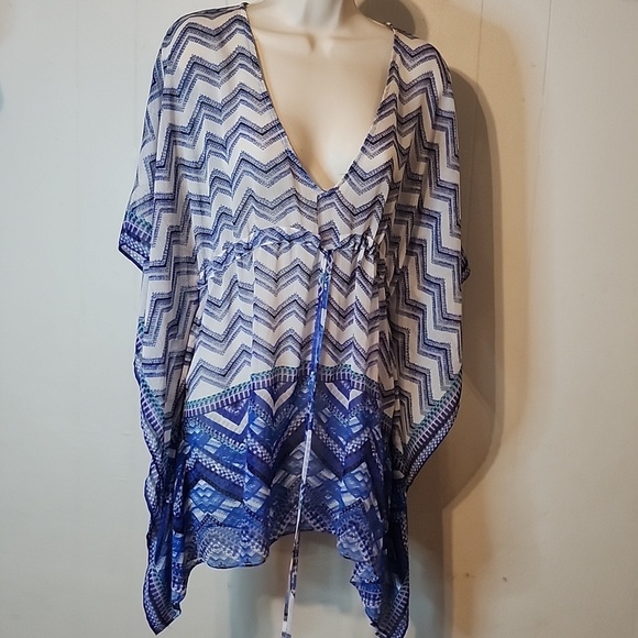 Chico's Other - Chico's Blue and White Chevron Swim Coverup